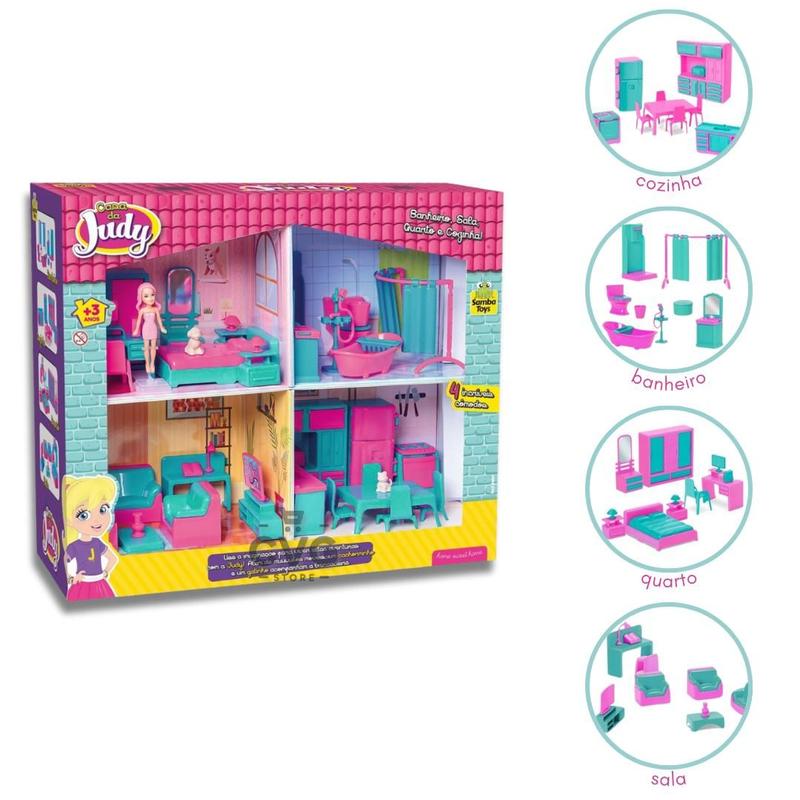 Playset Casa Completa da Judy Sala, Quarto, Cozinha, Banheiro com